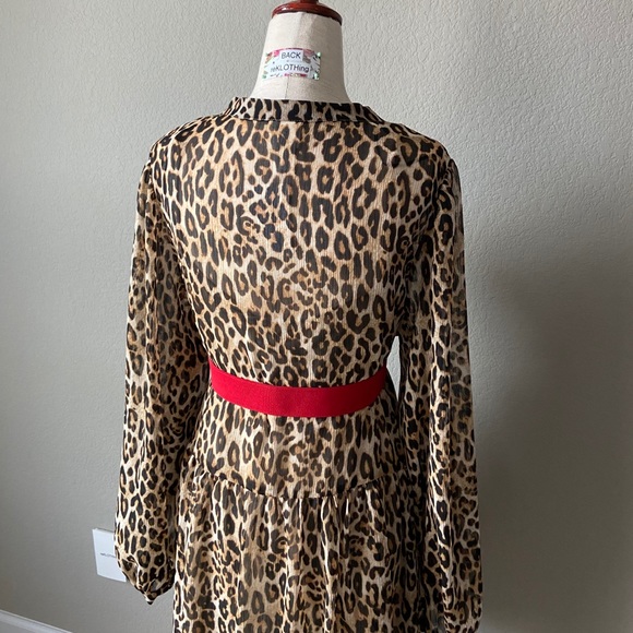 ❌SOLD❌ Chiffon Leopard-print Puff-sleeved Dress - Picture 10 of 16